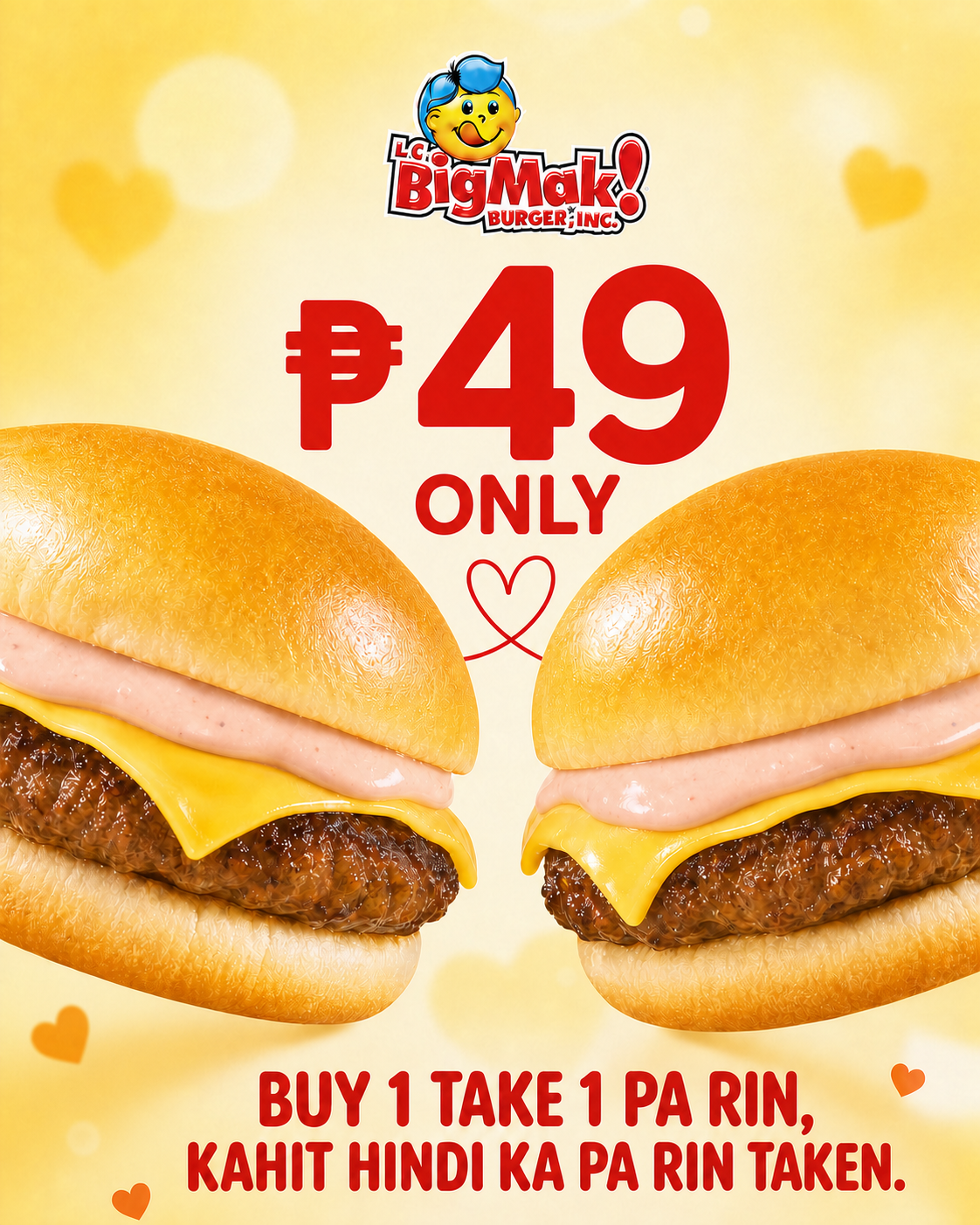 Buy one take one burger creative