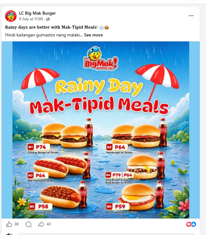 Rainy Day Mak-Tipid Meals Facebook post